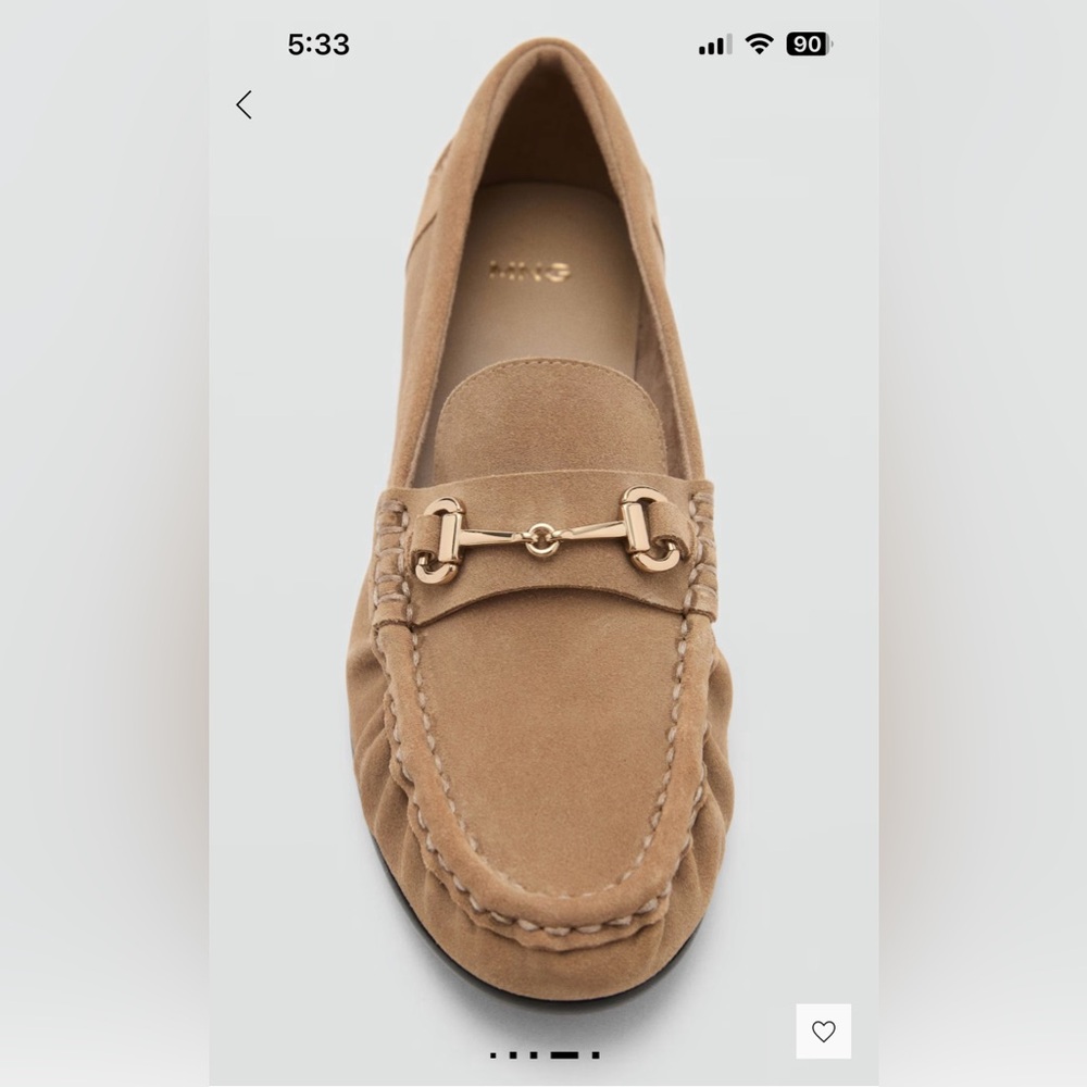 Mango Tan Suede Loafers with Gold Detail